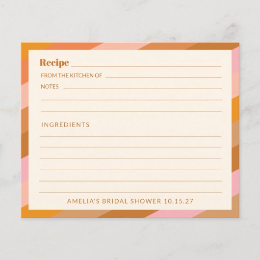 Retro Rosa Orange Custom Brautparty Rezept Card (Vorderseite)