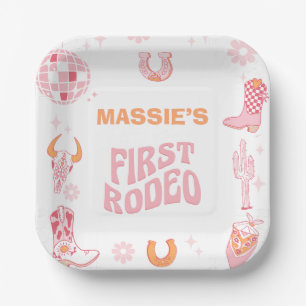 Retro Rosa Orange Erstes Rodeo 1. Geburtstag Pappteller