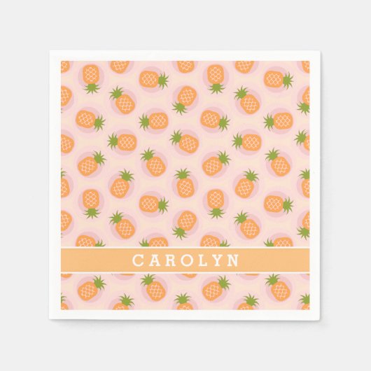 Retro rosa orangefarbene Ananasmuster Monogramm Serviette (Vorderseite)