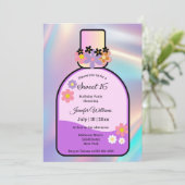 Retro Rosa Parfüm Flasche süß 16 holografisch Einladung (Stehend Vorderseite)