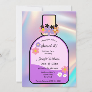 Retro Rosa Parfüm Flasche süß 16 holografisch Einladung