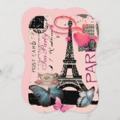 Retro rosa Paris eiffelturm Brauttee Party Einladung (Vorne/Hinten)