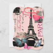 Retro rosa Paris eiffelturm Brauttee Party Einladung (Vorderseite)