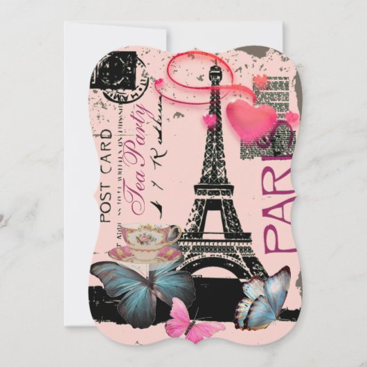 Retro rosa Paris eiffelturm Brauttee Party Einladung (Vorderseite)