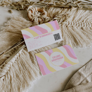 Retro Rosa Pastell-QR-Code 70er Boho Groovy Weibli Visitenkarte