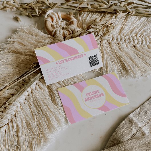Retro Rosa Pastell-QR-Code 70er Boho Groovy Weibli Visitenkarte