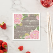 Retro Rosa Péony auf Holz Hochzeit Napkins Serviette (Beispiel)