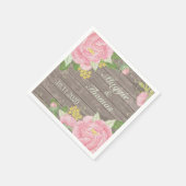 Retro Rosa Péony auf Holz Hochzeit Napkins Serviette (Ecke)