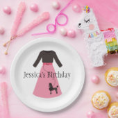 Retro-Rosa-Pudel-Rock Pappteller (Party)