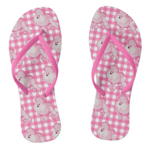 Retro rosa Pudel und Gingham drehen Reinfälle um Badesandalen