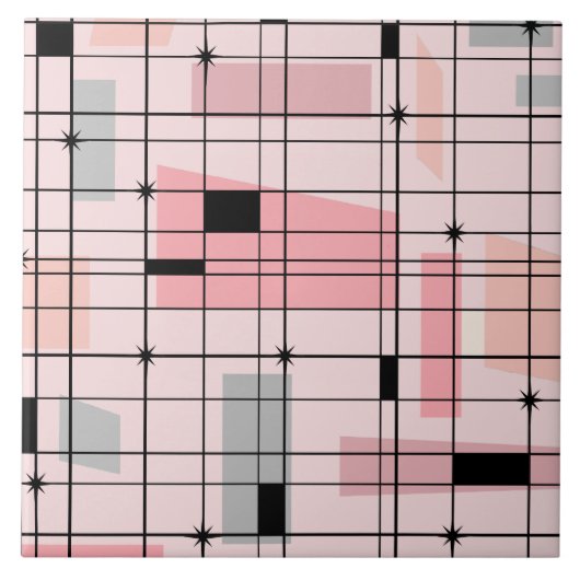 Retro-Rosa-Raster-und-Sternenexplosion-Keramikflie Fliese (Vorderseite)