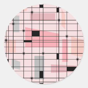 Retro-Rosa-Raster-und-Sternenexplosion-Rundaufkleb Runder Aufkleber