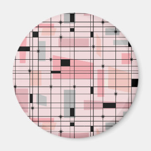 Retro-Rosa-Raster-und-Sternenexplosion-Rundmagnet Magnet