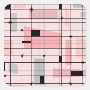 Retro-Rosa-Raster- und Sternenexplosions-Quadrat-A Quadratischer Aufkleber