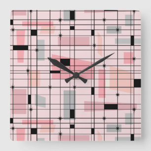 Retro-Rosa-Raster- und Sternenexplosions-Quadratwa Quadratische Wanduhr