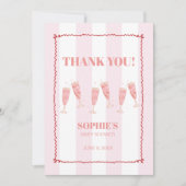 Retro Rosa Red Border Brunch & Bubbly Babydusche Dankeskarte (Vorderseite)