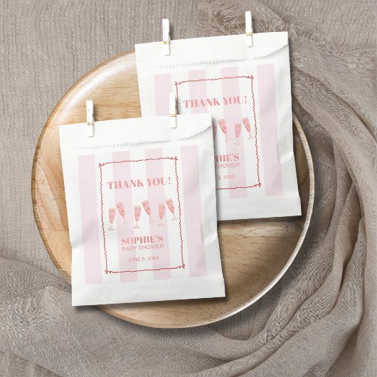 Retro Rosa Red Border Brunch & Bubbly Babydusche Geschenktütchen