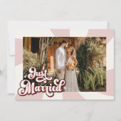 Retro Rosa Red & Cream Just Married Foto Hochzeit Ankündigung (Vorderseite)