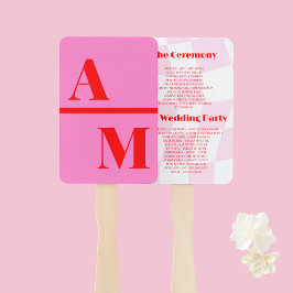 Retro Rosa Red Wedding Program Hand Fan Fächer