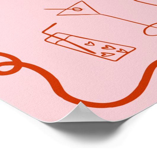 Retro rosa rosa illustriertes Begrüßungs-Brautpart Poster (Ecke)