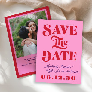 Retro-Rosa-Rot-Hochzeit Save The Date