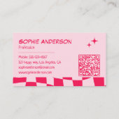 Retro Rosa & Rot Karo QR Code Visitenkarte (Rückseite)