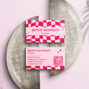 Retro Rosa & Rot Karo QR Code Visitenkarte