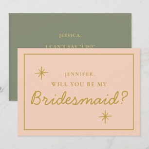 Retro Rosa & Rot Schrift Brautjungfer Vorschlag Einladung