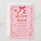 Retro rosa rot Sie bindet das Brautparty des Knote Einladung (Vorderseite)
