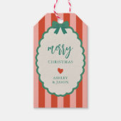 Retro Rosa, Rot und Grün gestreifte Frohe Weihnach Geschenkanhänger (Vorderseite)
