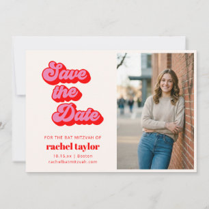 Retro Rosa Rote Bat Mitzvah Foto Save The Date