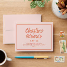 Retro Rosa & Rote Handschrift Hochzeitsumschlag