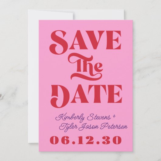 Retro rosa rote Hochzeit Save The Date (Vorderseite)