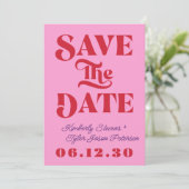Retro rosa rote Hochzeit Save The Date (Stehend Vorderseite)