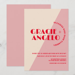 Retro-Rosa-Rote-Hochzeitseinladung mit zwei Tönen Einladung