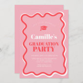 Retro-rosa rote Kurve quiggbelt wavy Abschluss Einladung (Vorne/Hinten)