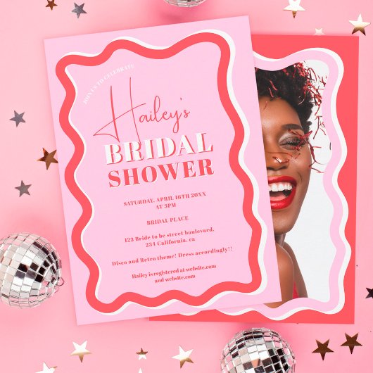 Retro rosa rote Kurve quiggisches Brautparty Einladung