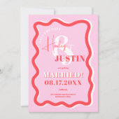Retro rosa rote Kurve quiggle wavy Foto Hochzeit Save The Date (Vorderseite)