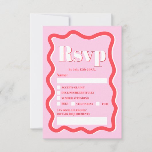 Retro rosa rote Kurve quiggle Wavy Hochzeit Einladung (Vorderseite)
