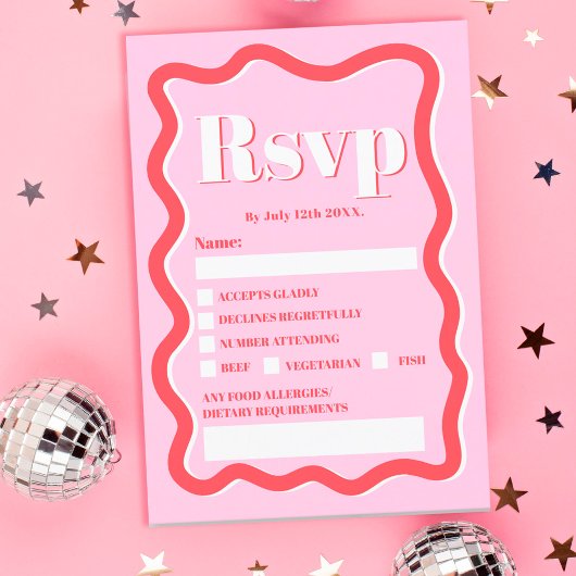 Retro rosa rote Kurve quiggle Wavy Hochzeit Einladung