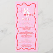 Retro rosa rote Kurve quiggle Wavy Hochzeit Menükarte (Vorderseite)