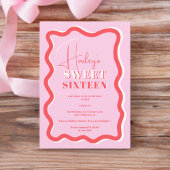 Retro rosa rote Kurve quiggle wavy Sweet 16 Einladung