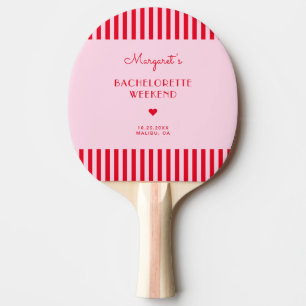 Retro Rosa & Rote Streifen Junggesellinnen-Abschie Tischtennis Schläger