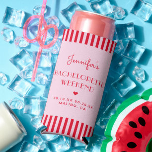 Retro Rosa & Rote Streifen Junggesellinnen-Wochene Selters Dosenkühler