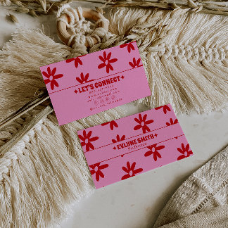 Retro Rosa Rotes Groovy Florales Boho Weibliches T Visitenkarte