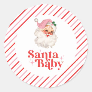 Retro Rosa Santa Baby Weihnachts-Baby-Party Runder Aufkleber