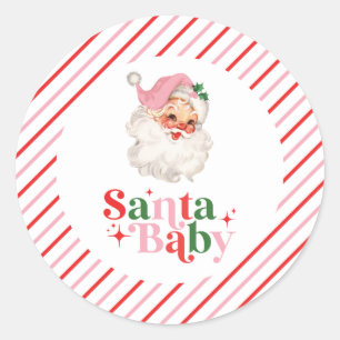 Retro Rosa Santa Baby Weihnachts-Baby-Party Runder Aufkleber
