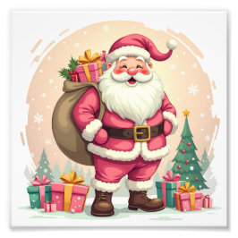 Retro rosa Santa Claus Fotodruck