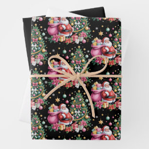 Retro Rosa Santa Coquette Weihnachten Süßer Baum M Geschenkpapier Set