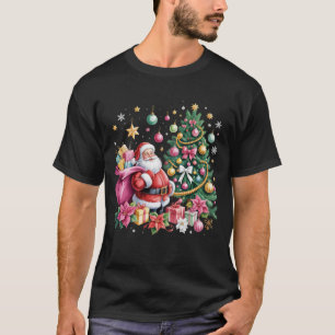 Retro Rosa Santa Coquette Weihnachten Süßer Baum M T-Shirt